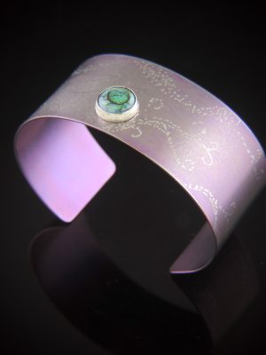 Pink Squirrel Wide Titanium Cuff with Lab opal